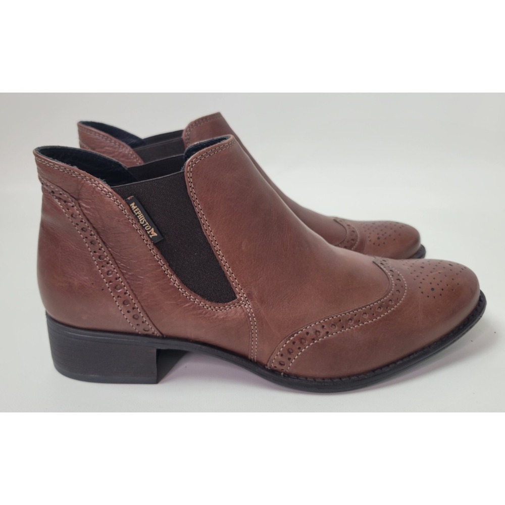 Mephisto Eleonore Womens Hazelnut Brown Leather Wing Tip Brogue Ankle Boots 7‎